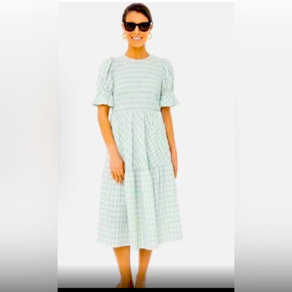 Tuckernuck light green and white gingham puff sleeve dress